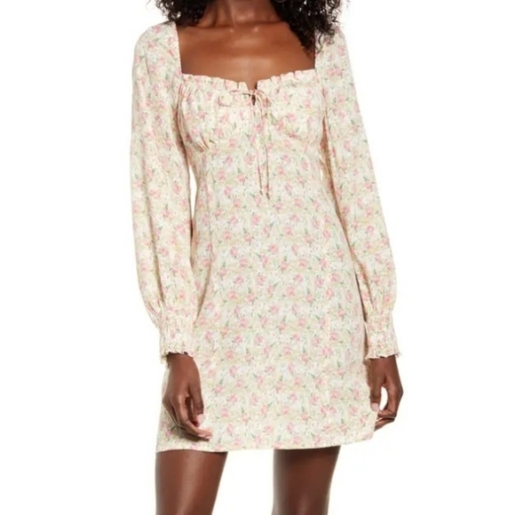 faithfull the brand ira mini dress Faithfull The Brand Ira Mini Dress Floral Puff Sleeve Tie Front NWT L
